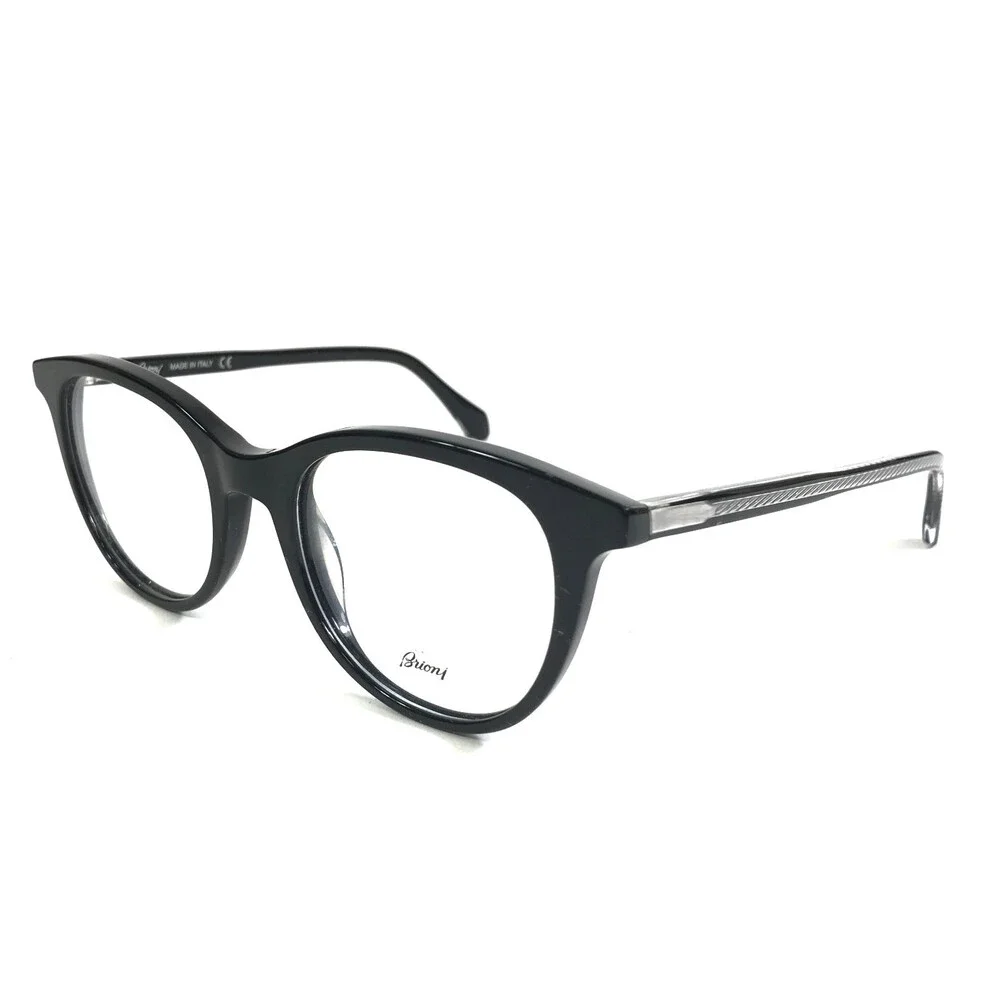 Brioni Eyeglasses Frames BR0032O 001 Polished Black Round Full Rim 49-20-145